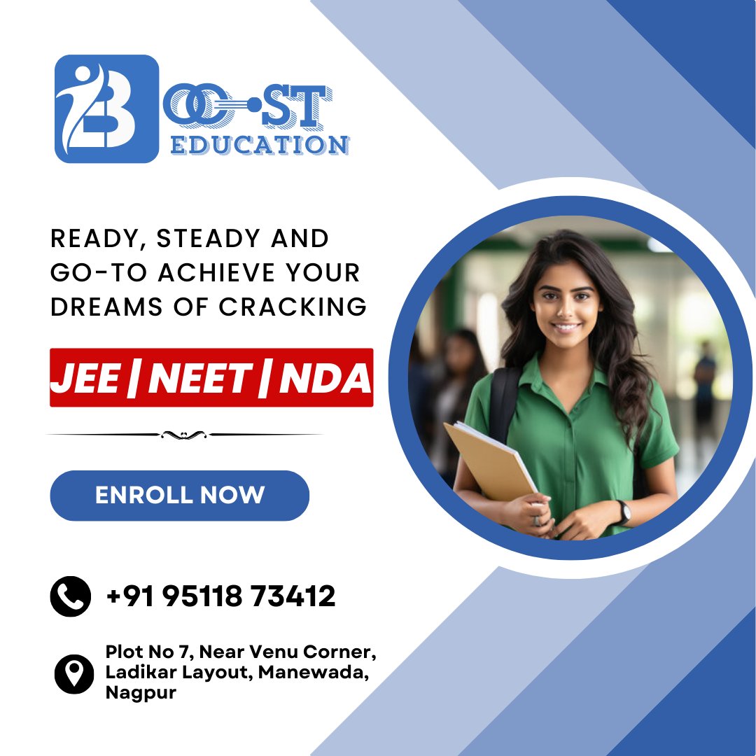 BoostNagpur's tweet photo. The path to success begins here! Are you ready to conquer JEE, NEET, or NDA? Achieve your dreams with expert guidance and a focused approach. 
📞 +91 95118 73412
📌 Plot No 7, Near Venu Corner, Ladikar Layout, Manewada, Nagpur 
#JEEPreparation #NEETPreparation #NDAExam https://t.co/AYvzlanAlE