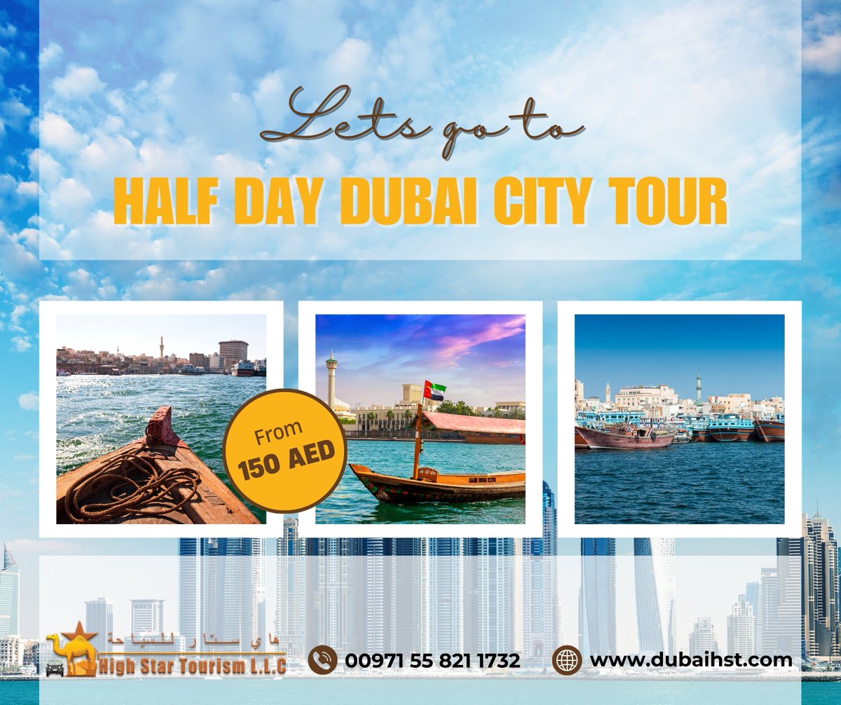 HighStarTourism's tweet photo. Short on time? Our Half-Day City Tour shows you Dubai’s best in just a few hours! 🏙️✨ #ExploreDubai #DubaiHST https://t.co/TdKy8U2HDD