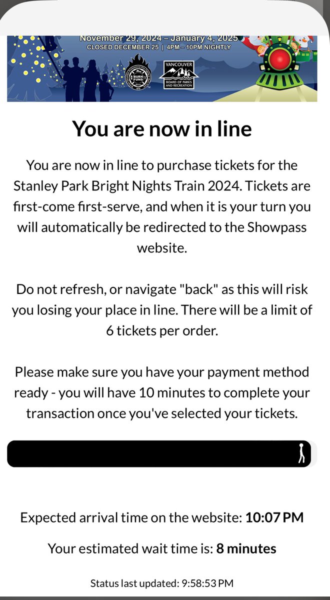 NYVRgal's tweet photo. Omgoodness … less than 8 minutes … will it result in the successful acquisition of tickets to the #StanleyPark #ChristmasTrain #Vancouver? #waitinginlinesince12pm
@stanleyparktrain https://t.co/Bxmknhr8xi