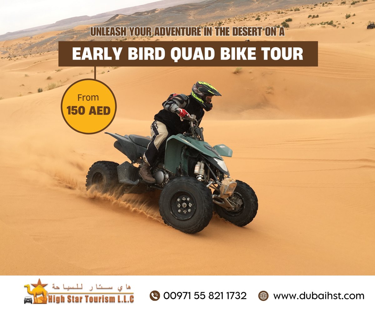 HighStarTourism's tweet photo. Start your day with an adrenaline rush! Catch the sunrise on an early quad bike adventure. 🌅🏜️ #DesertThrills #QuadBikeDubai https://t.co/pGSIPc6drG