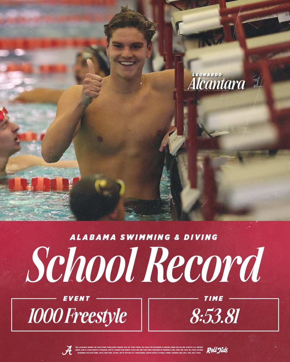 School Record😤

Leonard Alcantara went 8:53.81 to set a school record in the 1000 free today! 

#RollTide