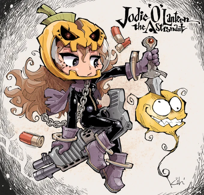 ハロウインのジョディさんまとめ。酒や食べ物と引き換えに事故を起こした宇宙船を救出する宇宙(亜空間?)の妖怪・・・という設定。#Halloween 