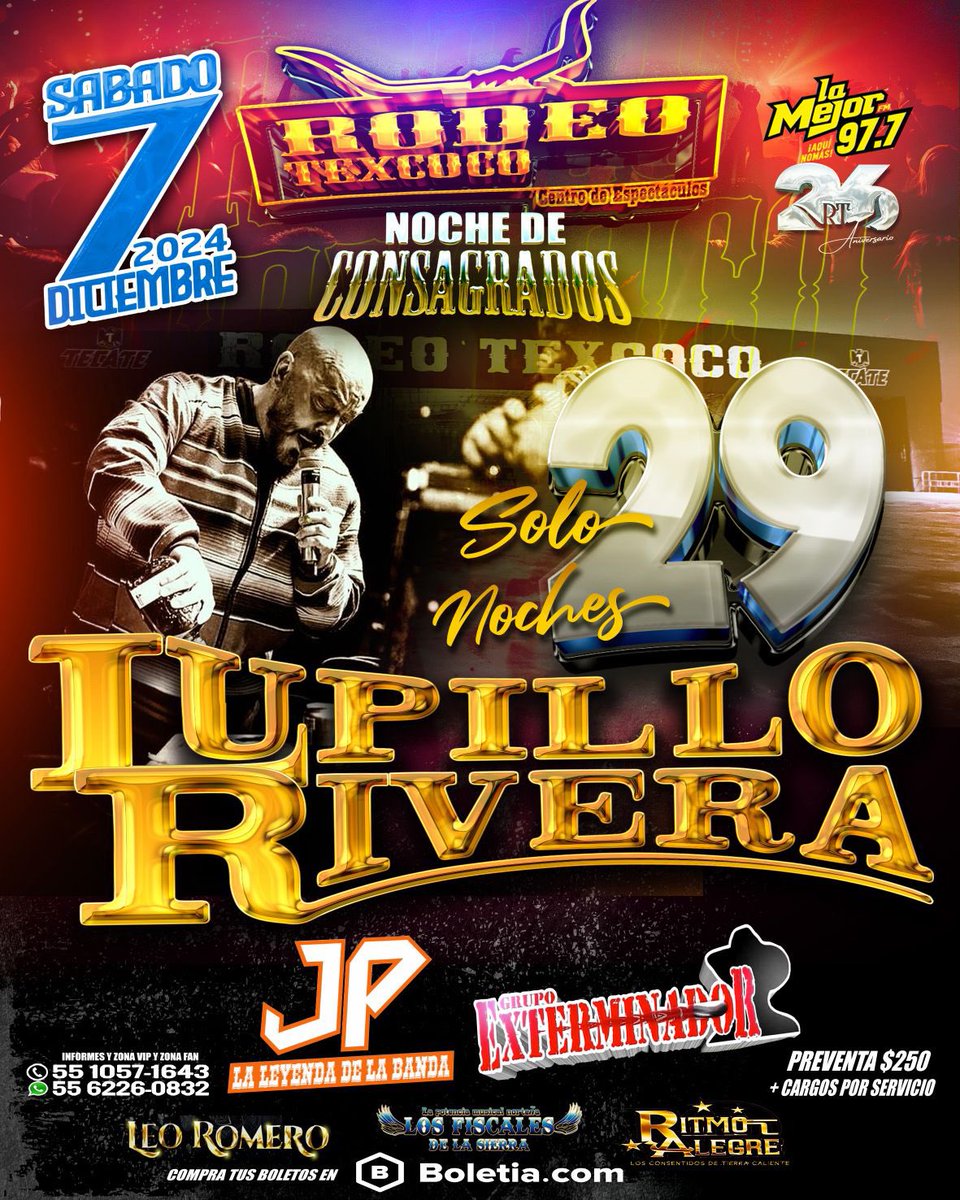 “LA REUNIÓN MÁS GRANDE DE PELONES”
<a href="/lupilloeltoro/">LUPILLO RIVERA</a> la congrega en #rodeotexcoco 
Desde siempre somos 
LA CASA DEL REGIONAL MEXICANO.

“NOCHE DE CONSAGRADOS”

⬇️BOLETOS⬇️
…preciado-en-rodeo-texcoco.boletia.com
