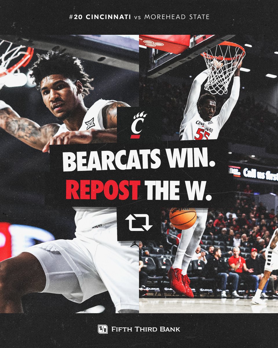 2-0 for #20!

<a href="/GoBearcatsMBB/">Cincinnati Men’s Hoops</a> stays unbeaten with an 83-56 win over Morehead State. Five score in double figures, led by 14 &amp; 9 from Dillon Mitchell.

#Bearcats | <a href="/FifthThird/">Fifth Third Bank</a>
