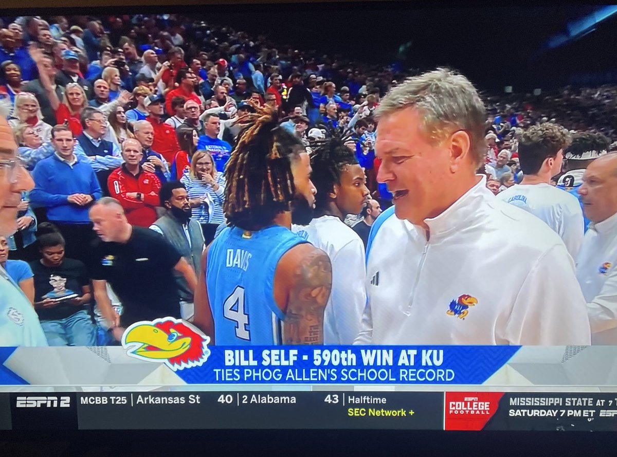 dillondavis3's tweet photo. Bill Self is officially tied with Phog Allen for most wins in school history. #RockChalk https://t.co/qGZti7Tb0r