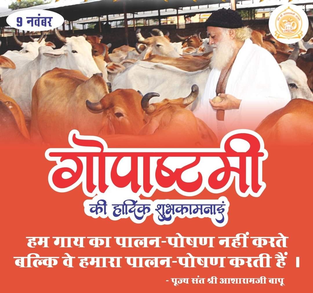 Do these things on the morning of #गोपाष्टमी ,all evils will go away..

Give a bath to the Gau Mata, put a Tilak on the cow, Feed the cow…Do Parikrama of the cow.. you r protected from evils, you are protected from the troubles that are about to come… ~ Sant Shri Asharamji Bapu