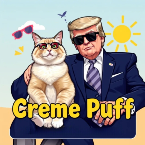 CremePuffSOL's tweet photo. "Creme Puff chillin’ with the big cats! 😎🐾

When you’re the world’s oldest cat, even presidents want a piece of $CREME! https://t.co/W3CqbbK0aT