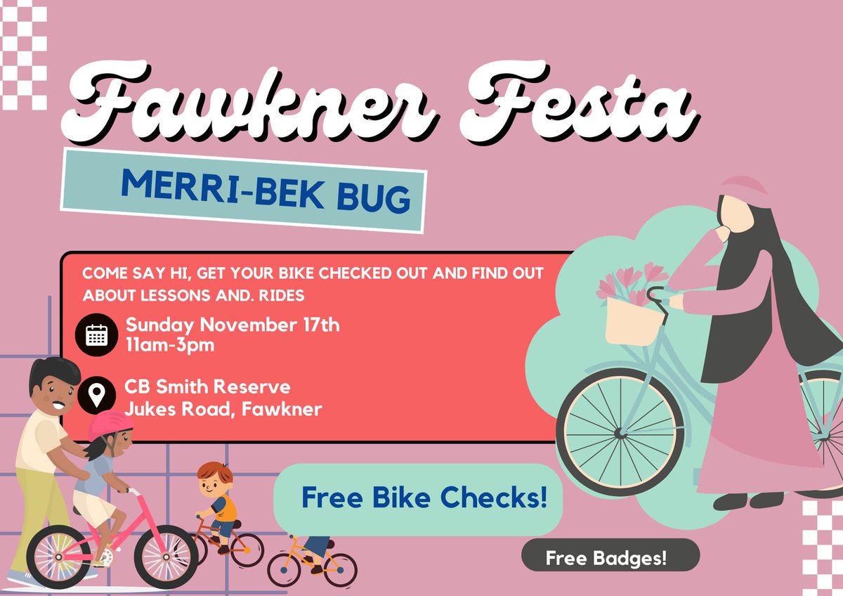 We'll be at Fawkner Festa in just over a week doing free bike checks! Dust off yourbikes and bring them along for their spring spruce up! We'll also have infomration on learning to ride, finding people to ride with and more! All the details here: facebook.com/share/15f7dn4P…