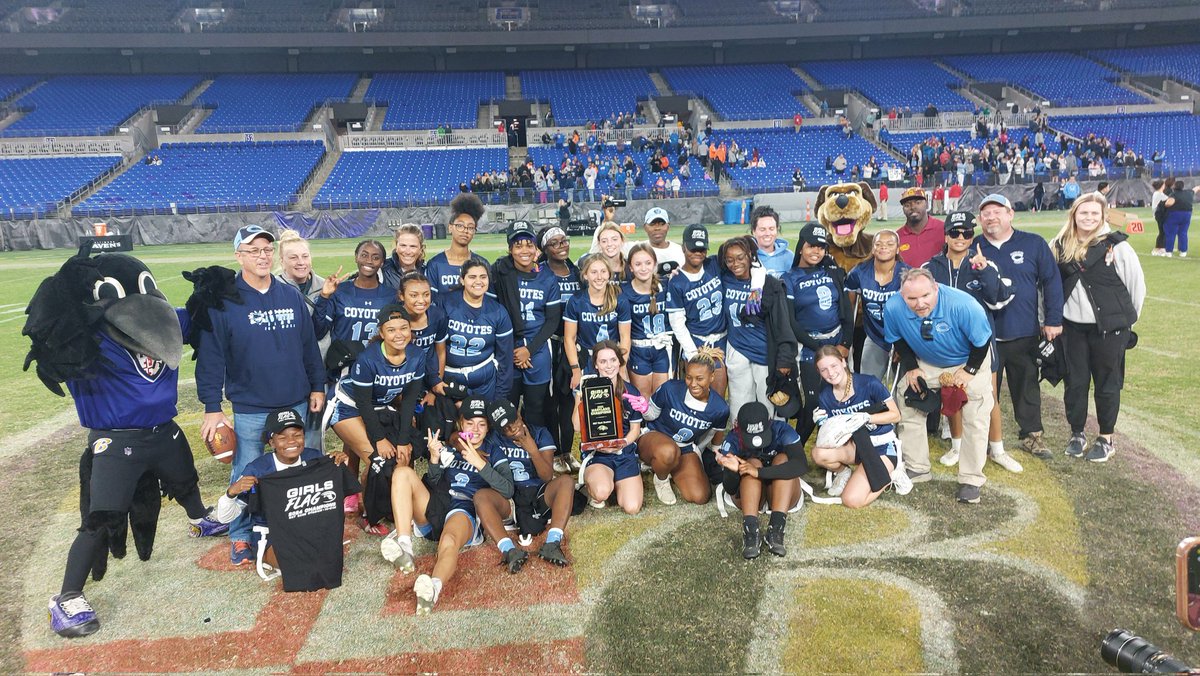 Clarksburg Coyotes are the first ever Flag Football State Champions!!! Congratulations to our AMAZING student-athletes, Coach Landefeld and his staff, all of our fans, the Ravens for being great hosts and the Commanders!