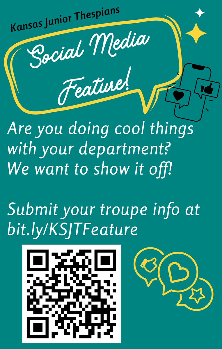 Sponsors, tell us what you're up to! We want to show off the amazing things junior thespians are doing all over Kansas. Submit your info here: bit.ly/KSJTFeature