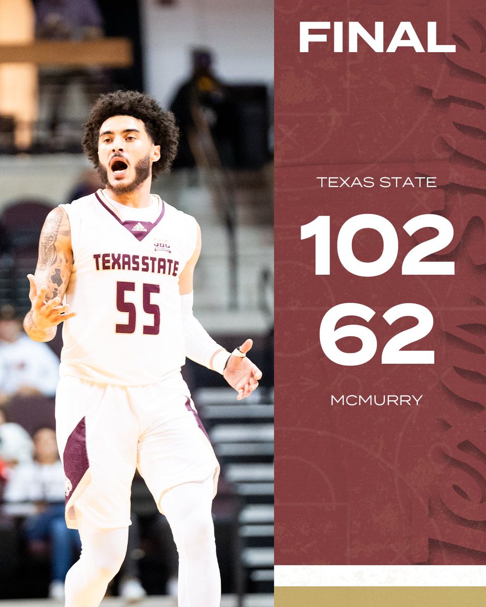 TXStateMBB's tweet photo. Win #2 of the season!

#EatEmUp #BobcatsWin https://t.co/ac5cS3c415