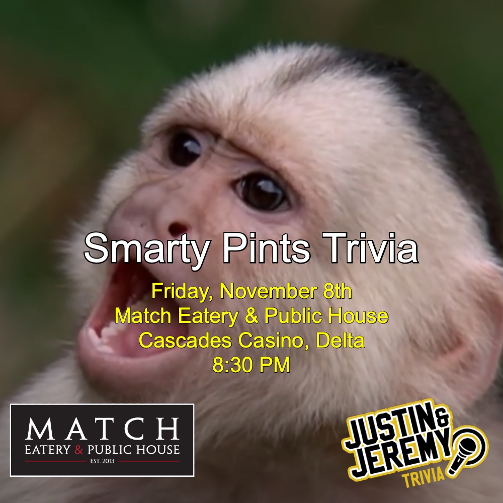 DoubleJTrivia's tweet image. 44 monkeys were jumping on the bed....one fell off and the rest made a break for it!

@JNicComedy and I will be reenacting the 1995 Dustin Hoffman film, Outbreak, tonight in Delta at Match Eatery and Public House. Come play some furious red hot trivia with us tonight!