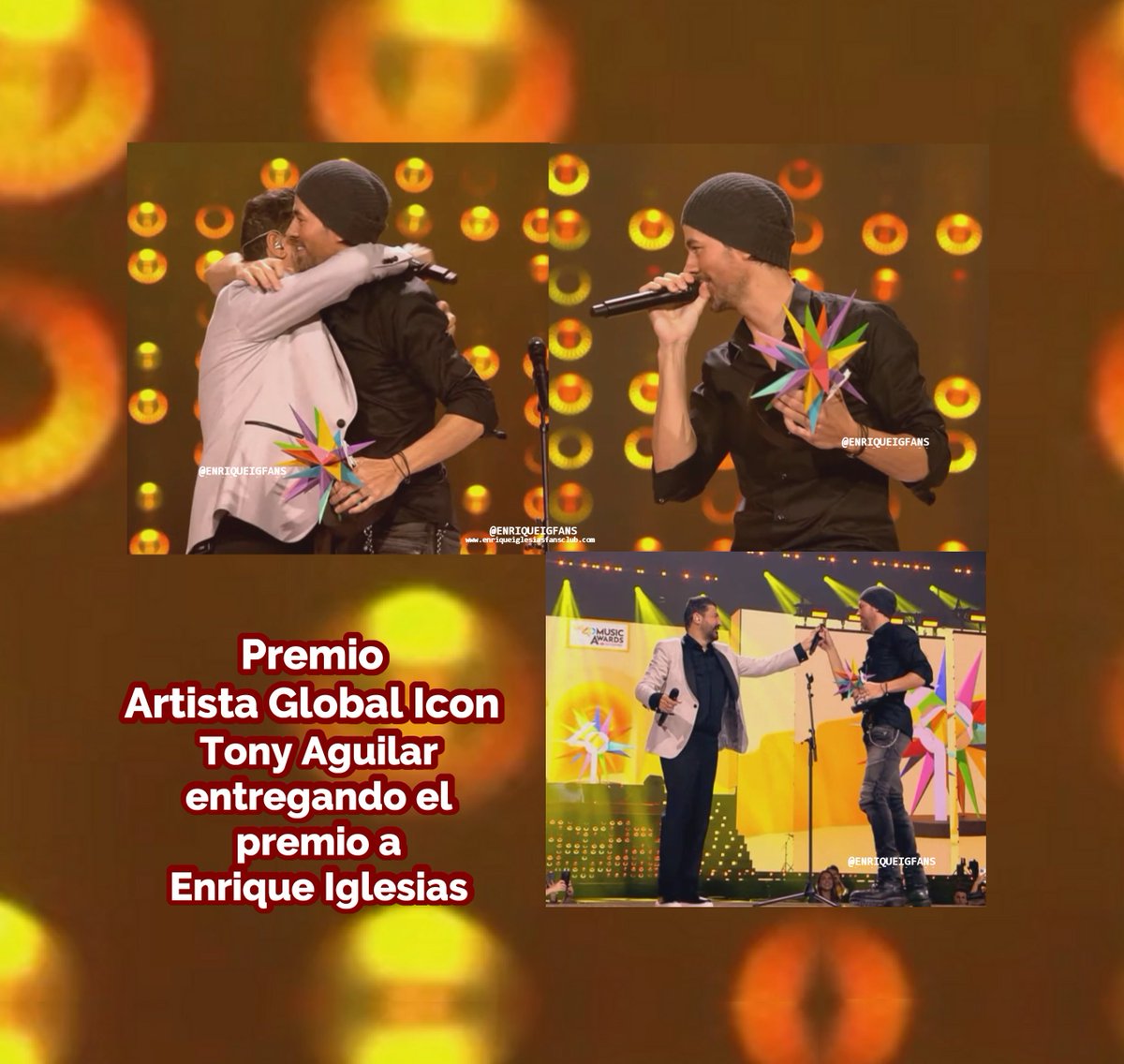 Felicidades a <a href="/enriqueiglesias/">Enrique Iglesias</a> por el Premio Artista Global Icon en #LOS40MusicAwardsSantander <a href="/Los40/">LOS40</a>  con <a href="/TonyAguilarOfi/">Tony Aguilar</a> entregándoselo .  Congratulations to #EnriqueIglesias for this deserved award