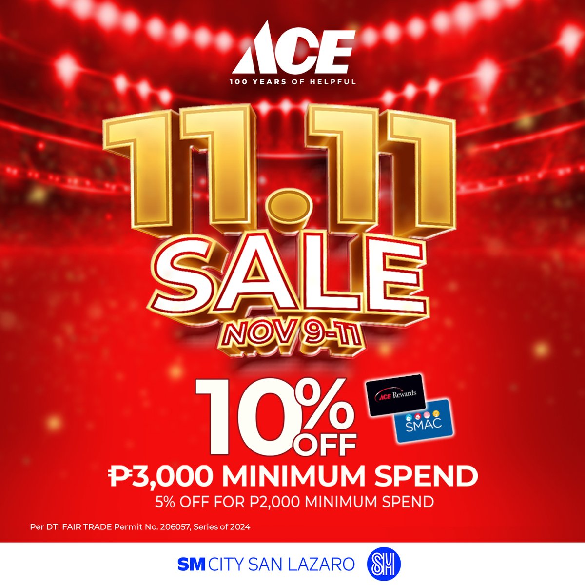 smcitysanlazaro's tweet image. Make your Christmas shopping merry with the ACE 11.11 Sale! Get 10% OFF with your ACE Rewards card or SMAC for a min spend of ₱3,000 until Nov 11! 🤩

📍 Shop now at Ace Hardware located at 2nd Level, South Wing

#ACEHardwarePH #ACEHelpful
#EverythingsHereAtSM