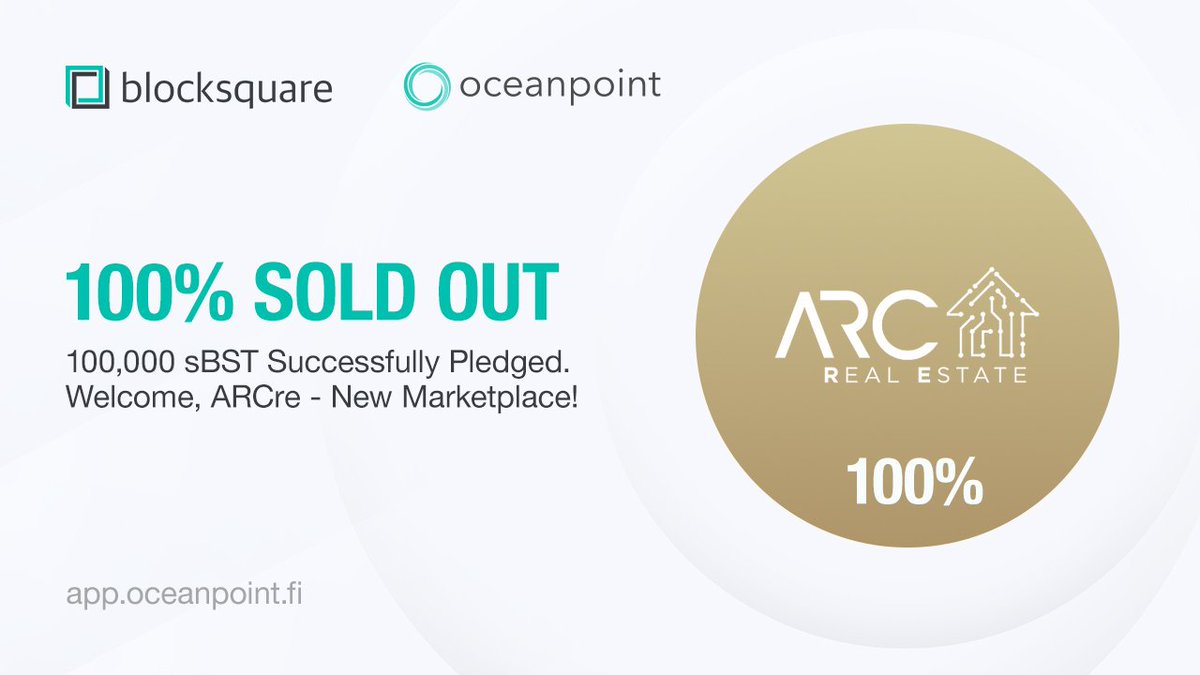 blocksquare_io's tweet photo. In the name of #ARCre by @arcrevolution_ we can't thank you enough for your incredible community support.

The ARCre Marketplace Pool achieved 100% $BST community funding and their team is now all set to take real estate tokenization in Panama to the next level.

Please make sure you follow them on their journey by registering in the Blocksquare forum where you can always reach out and watch their progress. And follow their socials.

👉https://t.co/lG2hqKw4oD

#RWA #launchpad #Oceanpoint #realestate #marketplace #tokenization