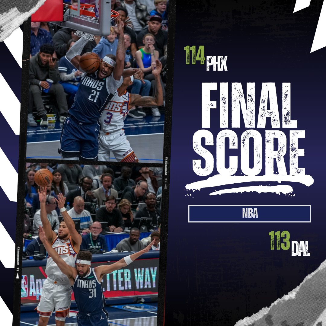 D210S's tweet photo. Mavs fall short in a nail-biter against the Suns, 114-113. Luka Donฤiฤ leads with 29 points, but itโs not enough to secure the W. #MFFL #Mavs #PHXvsDAL #Suns https://t.co/XF259B5q2K