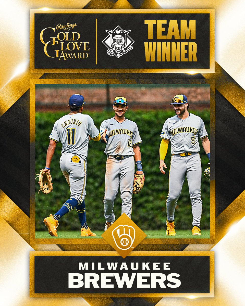 MLB (@mlb) on Twitter photo Say cheese 🧀
The <a href="/Brewers/">Milwaukee Brewers</a> win the <a href="/RawlingsSports/">Rawlings Baseball</a> NL Team Gold Glove Award. Say cheese 🧀
The <a href="/Brewers/">Milwaukee Brewers</a> win the <a href="/RawlingsSports/">Rawlings Baseball</a> NL Team Gold Glove Award.