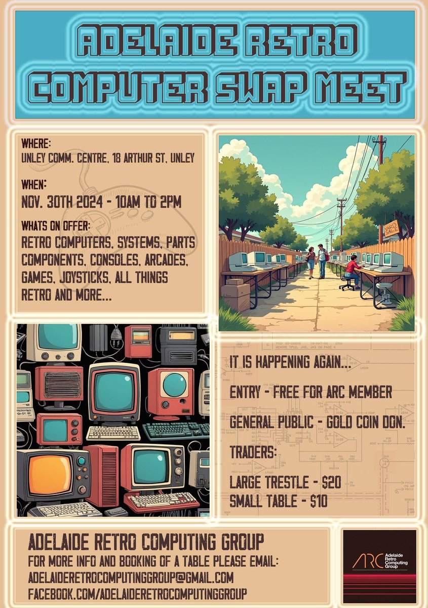 Adelaide Retro Computer Swap Meet coming up. 30 November 2024 10:00-14:00 @ Unley Community Centre