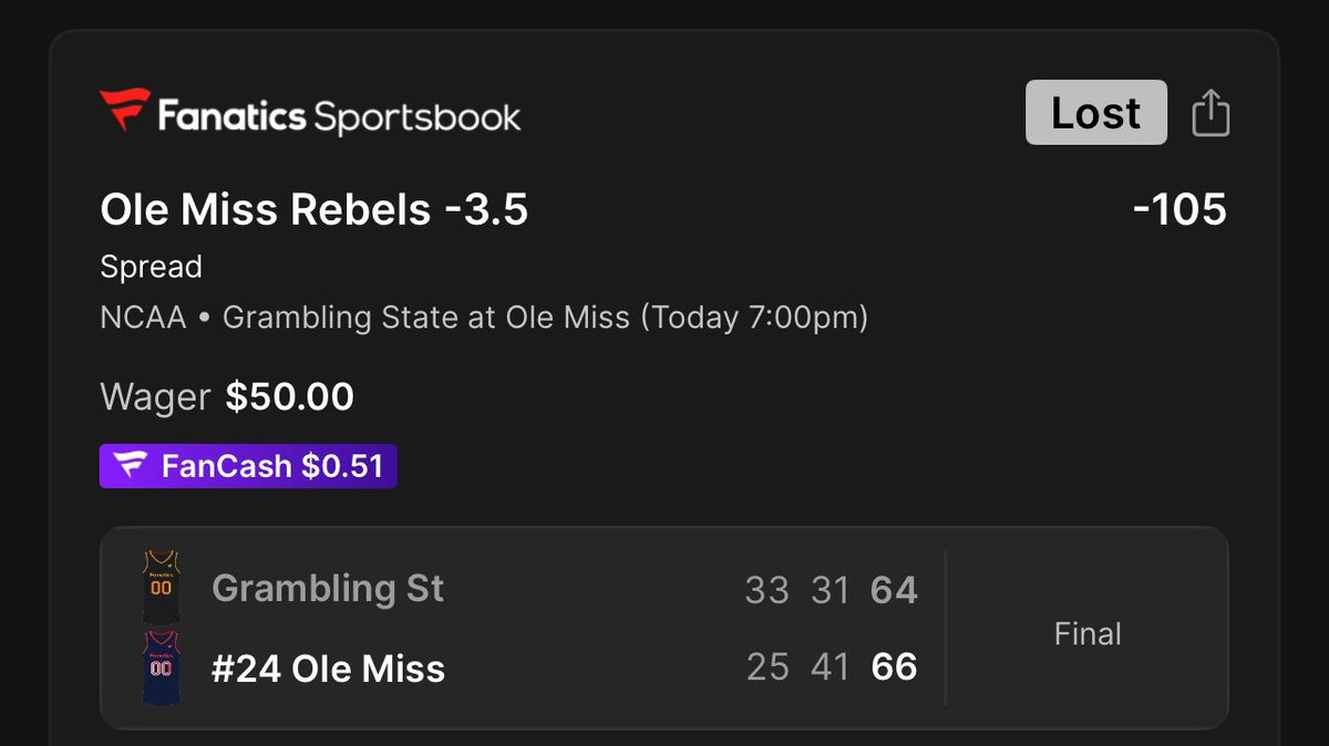 PlayTheDips's tweet photo. Ole Miss went up 12 late in the second half but some missed FTs down the stretch cost them the cover on the -3.5. https://t.co/uiESSqDSPQ