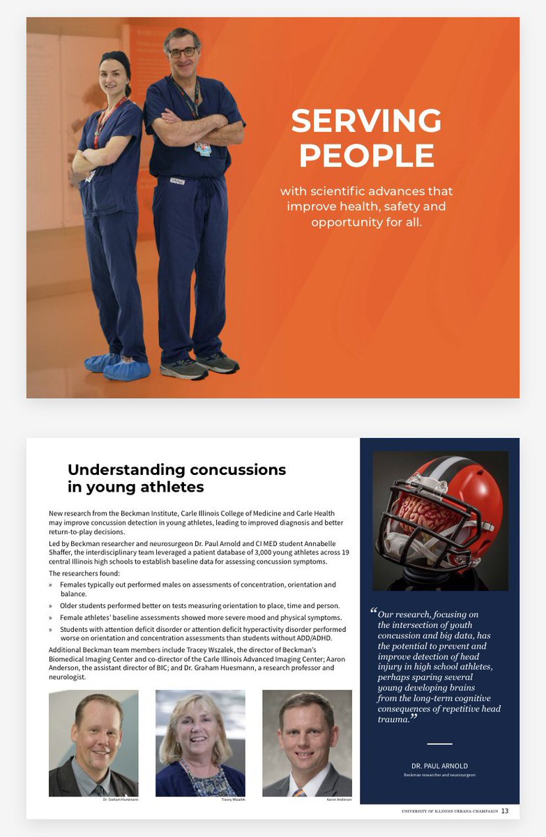 annabelleMD25's tweet image. Honored to be a part of the @BeckmanIllinois 2023-2024 Annual Report highlighting our work in sports concussions. #TBI
beckman.illinois.edu/about/2022-23-…