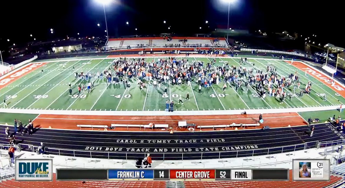 Congrats to CG football on its 20th Sectional title, 19th under Coach Moore &amp; 14th straight. The Trojans beat Franklin Central, 52-14, at Ray Skillman Stadium. CG outscored FC 35-0 in the 2nd half. CG is at WC next Friday at 7PM in the Regional championship.
