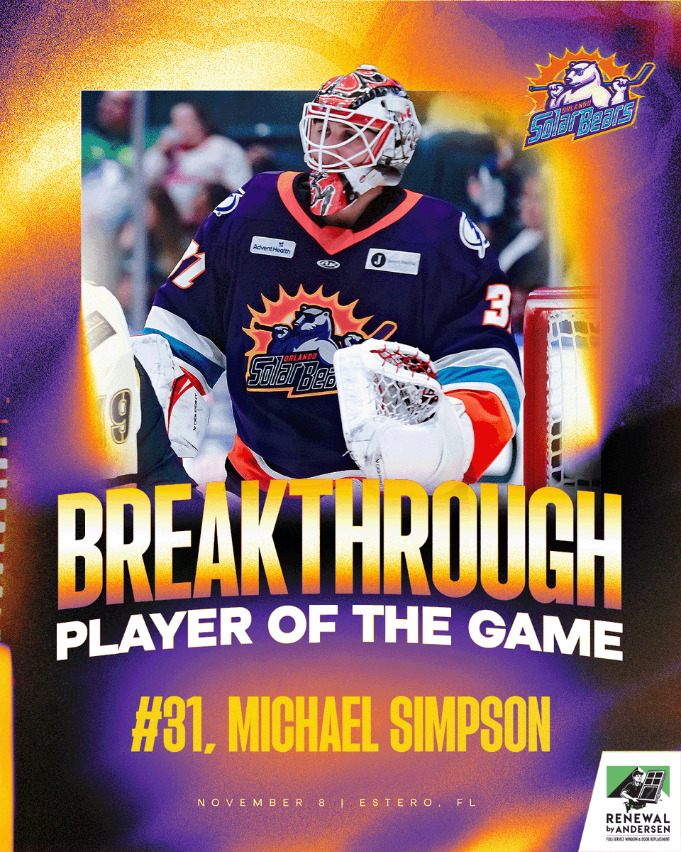 OrlandoHockey's tweet photo. Tonight's @RbAFlorida Breakthrough Player of the Game with a 25-save shutout is Michael Simpson! https://t.co/DI9RyHEbfk