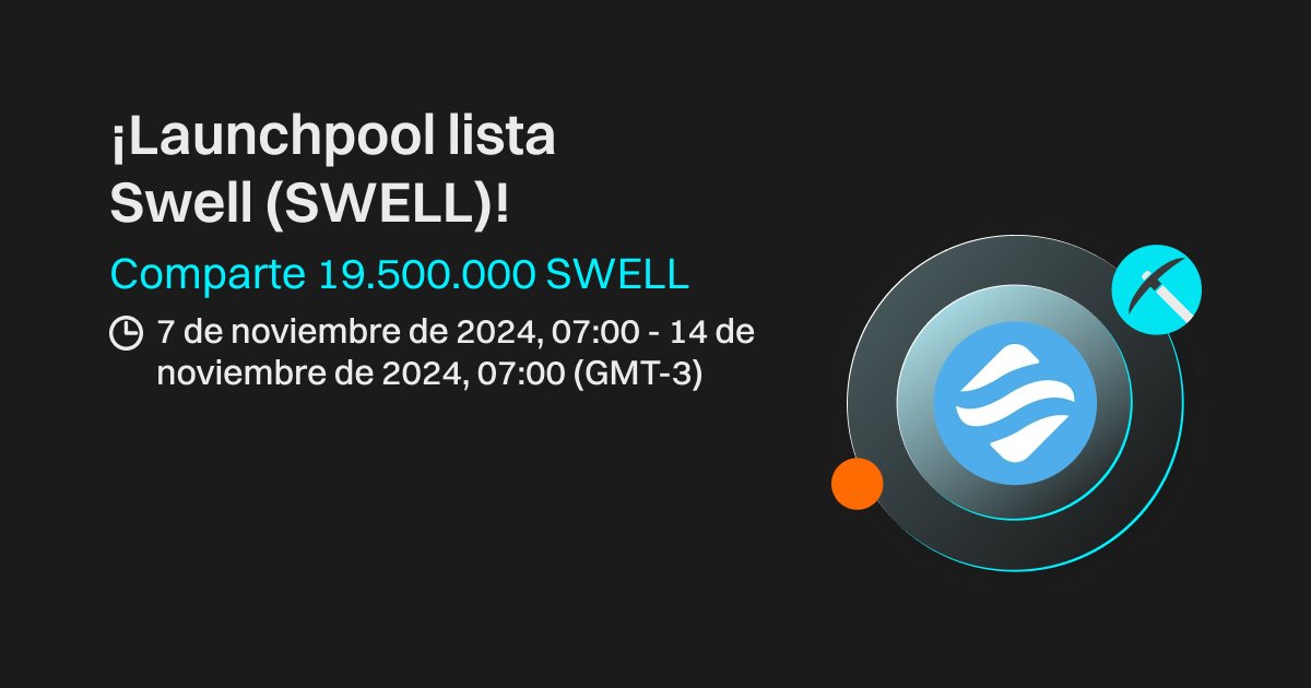 JohanAndre26500's tweet photo. 🔥 Participa en el LaunchPool de $SWELL y gana una parte de los 19.500.000 Tokens 👀
Registrate: https://t.co/OisVQPTQCM
👀 Completa el KYC, compra o deposita USDT en Bitget y participa en el LaunchPool stalkeando $BGG para ganar
#XListBitget #BitgetxLaunchool https://t.co/R0KBJOFghu