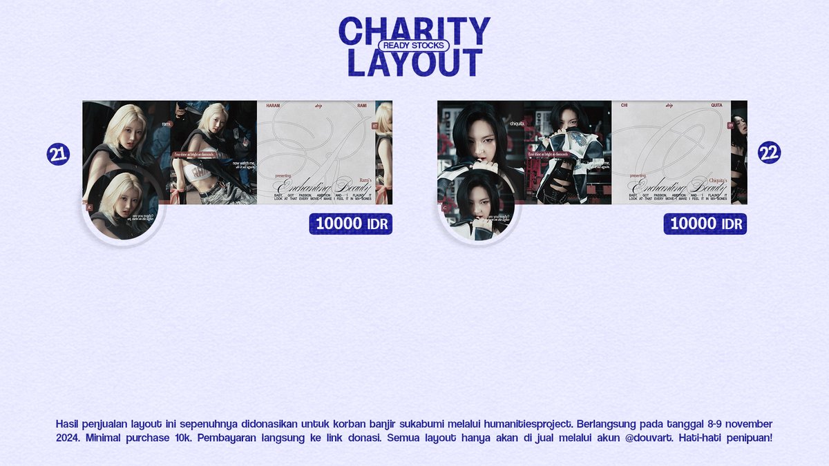 douvart's tweet image. FREE LAYOUT.

13 layout gratis dari 3 kaka sponsor baik hati, terimakasih banyak semoga dilimpahkan rezeki. silahkan rep dengan format "no. layout + cad. no. layout" contoh 17 + cad. 18. layout wajib dipakai dan shoutout.

ga saya masukin ht. YTTA buat yg bantu hype charity saja.