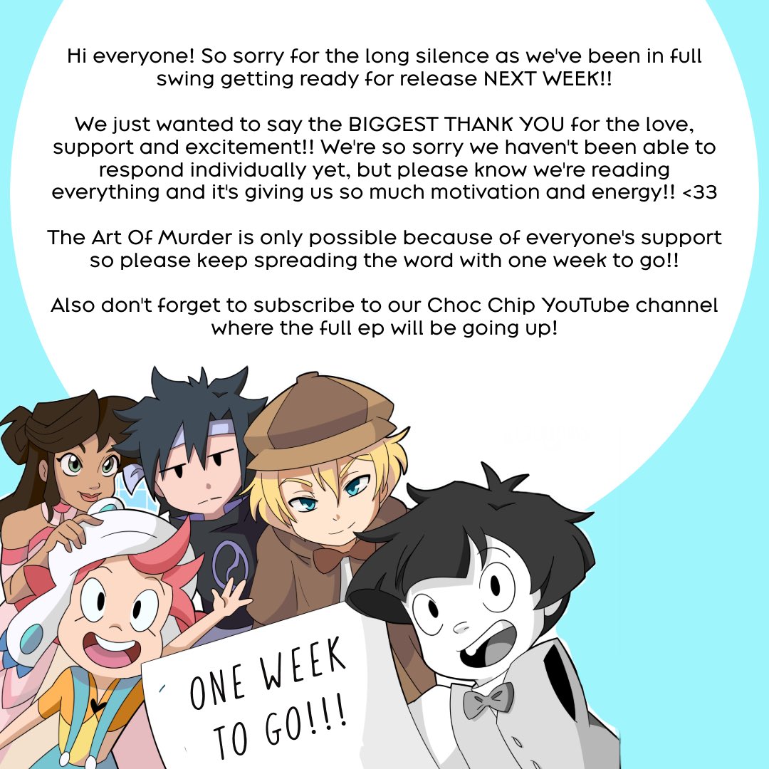 chocchipanim's tweet photo. A quick message and huge thank you from the AoM team!! Don’t miss The Art Of Murder pilot premiere NEXT WEEK!! 🥳💖 https://t.co/34sZCNnNyq