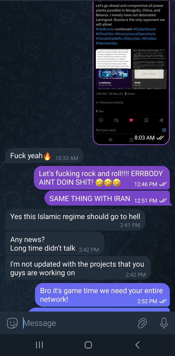 CyberSwordAPT's tweet image. #CyberSword #MozeDDOS #TeamCyrus #TheAnonymousCollective #OpRussia

RUNNING BACK EVERY ATTACK FROM 2022-2023 

RUSSIA NOS LA PELA @W0ND3R_GH0ST @YourAnonNews @KirasecBerlin @vendettamafia1 @Anonymous00708  @YourAnonBrazil_ @TeamOneFist1 

This is called Direct Action!  #AddySent