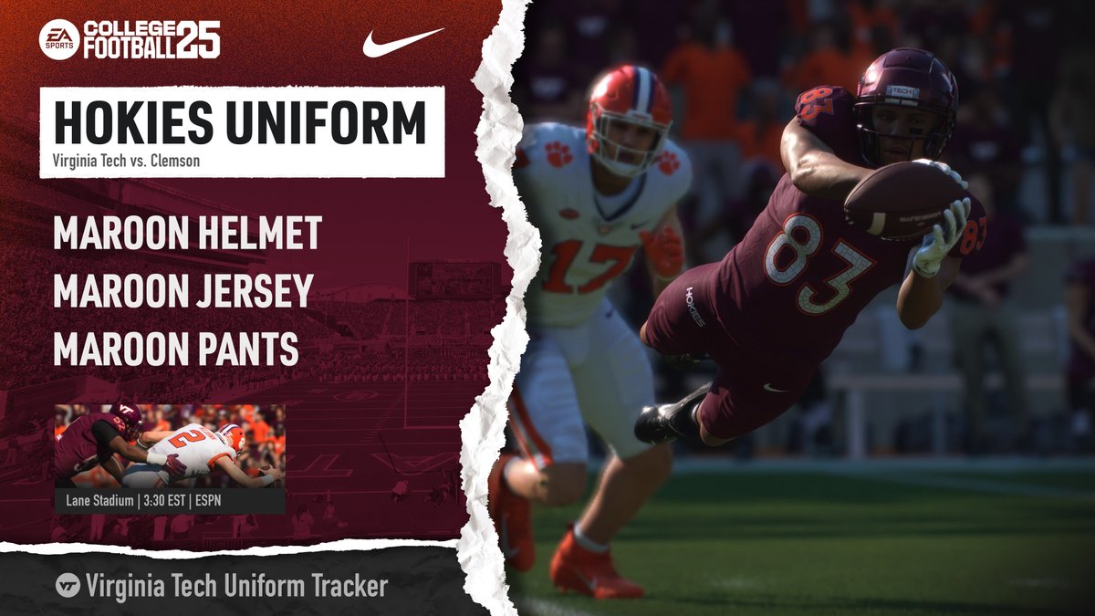 Virginia Tech going #AllMaroonEverything for the first time this season today at home against Clemson.

The #Hokies are 2-2 under Brent Pry clad in all maroon including two victories last year.
