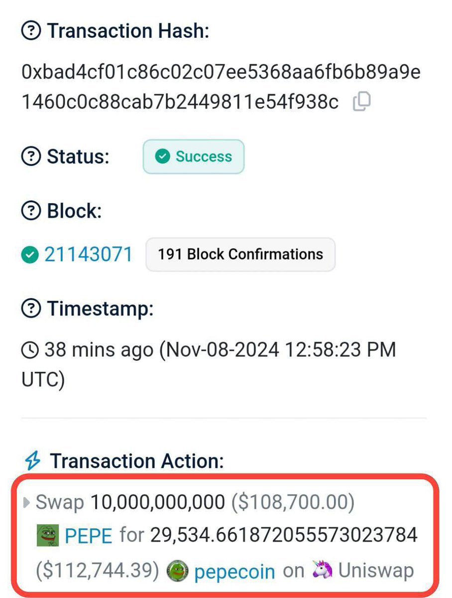 EvanLuthra's tweet photo. A big $PEPE holder just swapped a huge amount for OG $PEPECOIN on Uniswap! 

$PEPECOIN to the moon🔥⚡️

@pepecoins https://t.co/b6p37V1lux