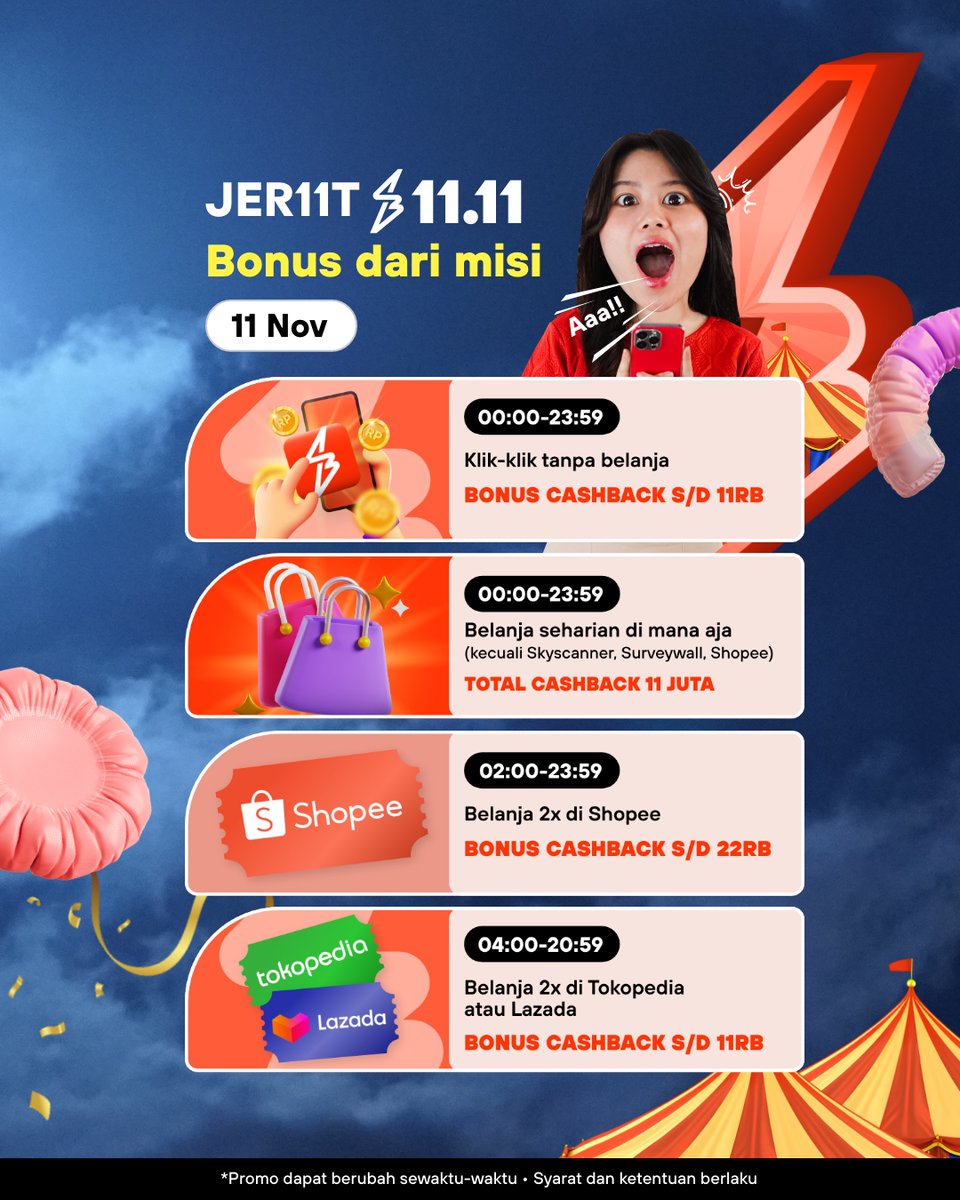 Siap-siap ngejer11t karena belanja pasti makin irit di tanggal 11.11 😍😍
Jangan lupa ikuti misi belanja pas Cashbacknya melejit ya 😊🥰  Yuk, klik dari link ini 👉🏻  app.shopback.com/cal #BukaShopBackDulu