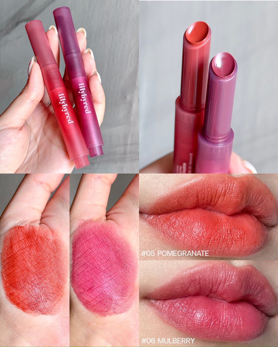 ลิสไว้เลย ลิปกด LILYBYRED เบอร์ 05 ,06🍇🍁 สีสวยมากก สัมผัสเนื้อครีมเมอแรงค์ได้ความแมทต์ แต่ยังชุ่มชื้นอยู่ ลื่นๆทาง่าย กลิ่นหอมผลไม้ฝุดๆ