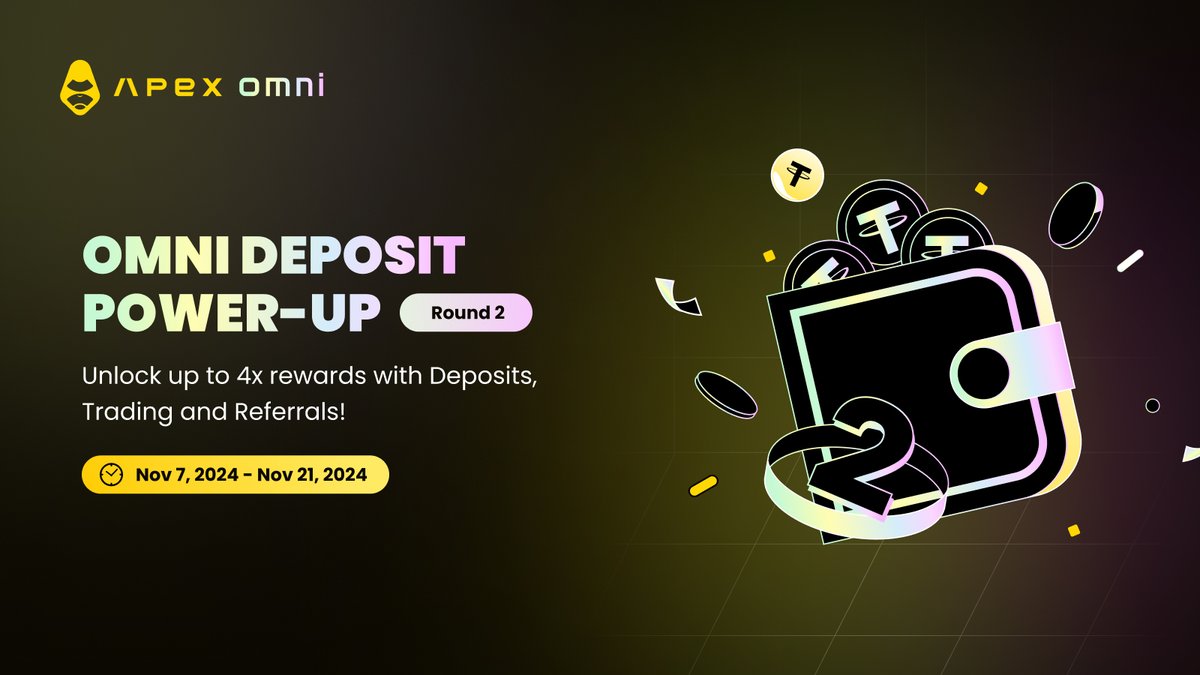 OfficialApeXdex's tweet image. ICYMI — #ApeXOmni Deposit Power-Up is heating up! Don&apos;t miss your chance to win up to 1,500 $USDT in daily rewards.

Make your first deposit and complete extra tasks to amplify your rewards by 4x!

LFG: news.apex.exchange/Power-Up-2

#DEXwithApeX