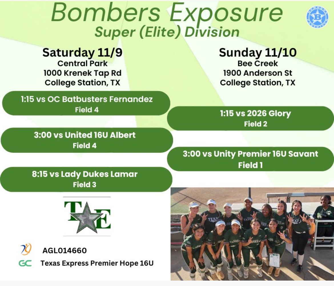 Updated Schedule
For College Station this weekend!