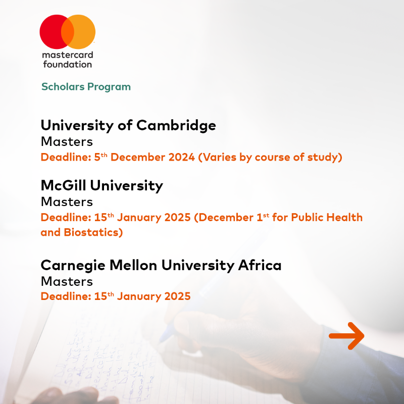 MastercardFdn's tweet photo. The Mastercard Foundation Scholars Program is a global initiative to develop the next generation of transformative leaders. Please note: Our partners fully manage the recruitment and selection process.

Learn more here: https://t.co/4QEm2LXDhF