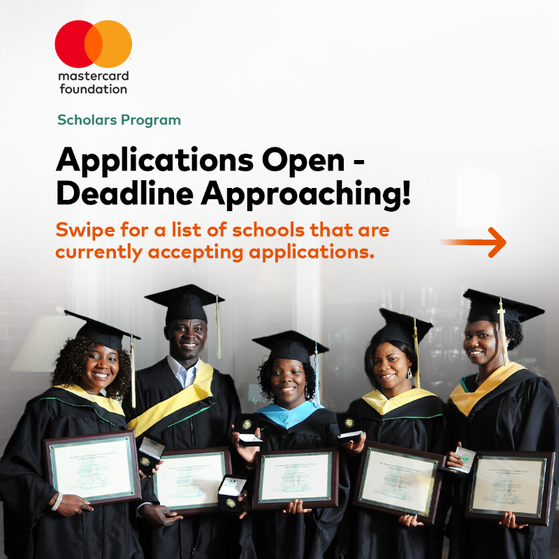 MastercardFdn's tweet photo. The Mastercard Foundation Scholars Program is a global initiative to develop the next generation of transformative leaders. Please note: Our partners fully manage the recruitment and selection process.

Learn more here: https://t.co/4QEm2LXDhF