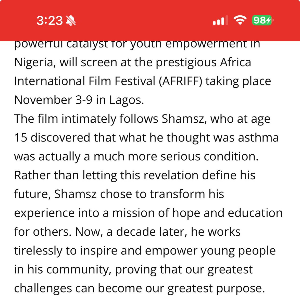 GeoffBrowne's tweet photo. Thrilled to have Call Me Shamsz featured in Nigeria’s most prominent newspapers! Thank you 🙏 #afriff #thisdayofficial #nigeria https://t.co/mTjQ5y02n9