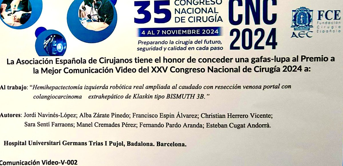 Jordi Navinés López (@navineslopez) on Twitter photo Gracias <a href="/aecirujanos/">aecirujanos</a> <a href="/aechbp/">AecHBP</a> <a href="/elenamartin2222/">Elena Martín Pérez</a> y al comite cientifico CNC2024 #cncirugia2024 por este galardón, en nombre de nuestra unidad <a href="/HPBcrti/">HPBcrti</a> #estebancugat Gracias <a href="/aecirujanos/">aecirujanos</a> <a href="/aechbp/">AecHBP</a> <a href="/elenamartin2222/">Elena Martín Pérez</a> y al comite cientifico CNC2024 #cncirugia2024 por este galardón, en nombre de nuestra unidad <a href="/HPBcrti/">HPBcrti</a> #estebancugat