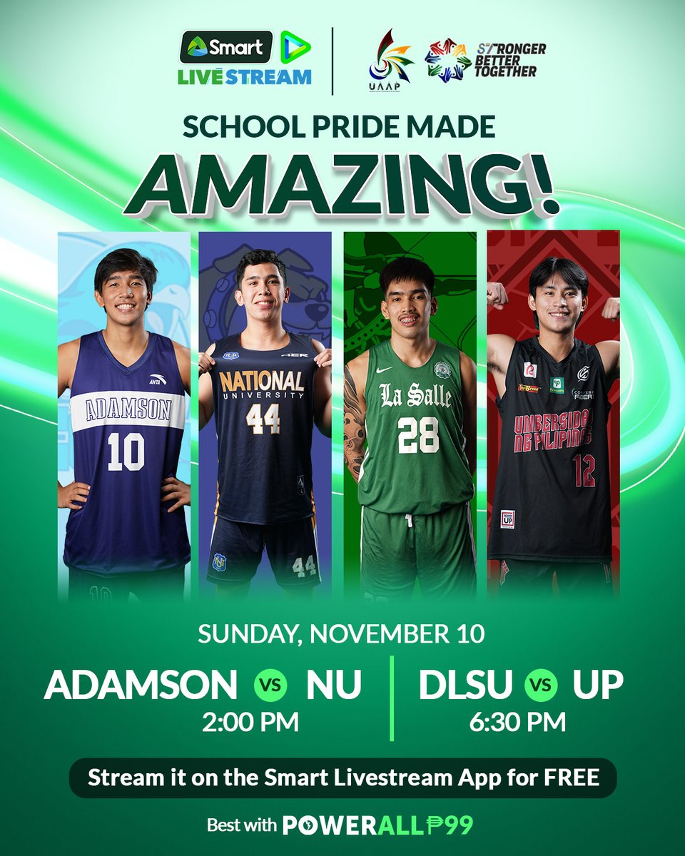 LiveSmart's tweet photo. Strength in every shot, power in every play. 💪
Register to Power All 99 with 10GB data, UNLI TikTok, and UNLI Calls and Texts to watch #SmartUAAP LIVE for FREE on the Smart LiveStream App: https://t.co/8ETvJdFhoN https://t.co/miDkN1uNLE