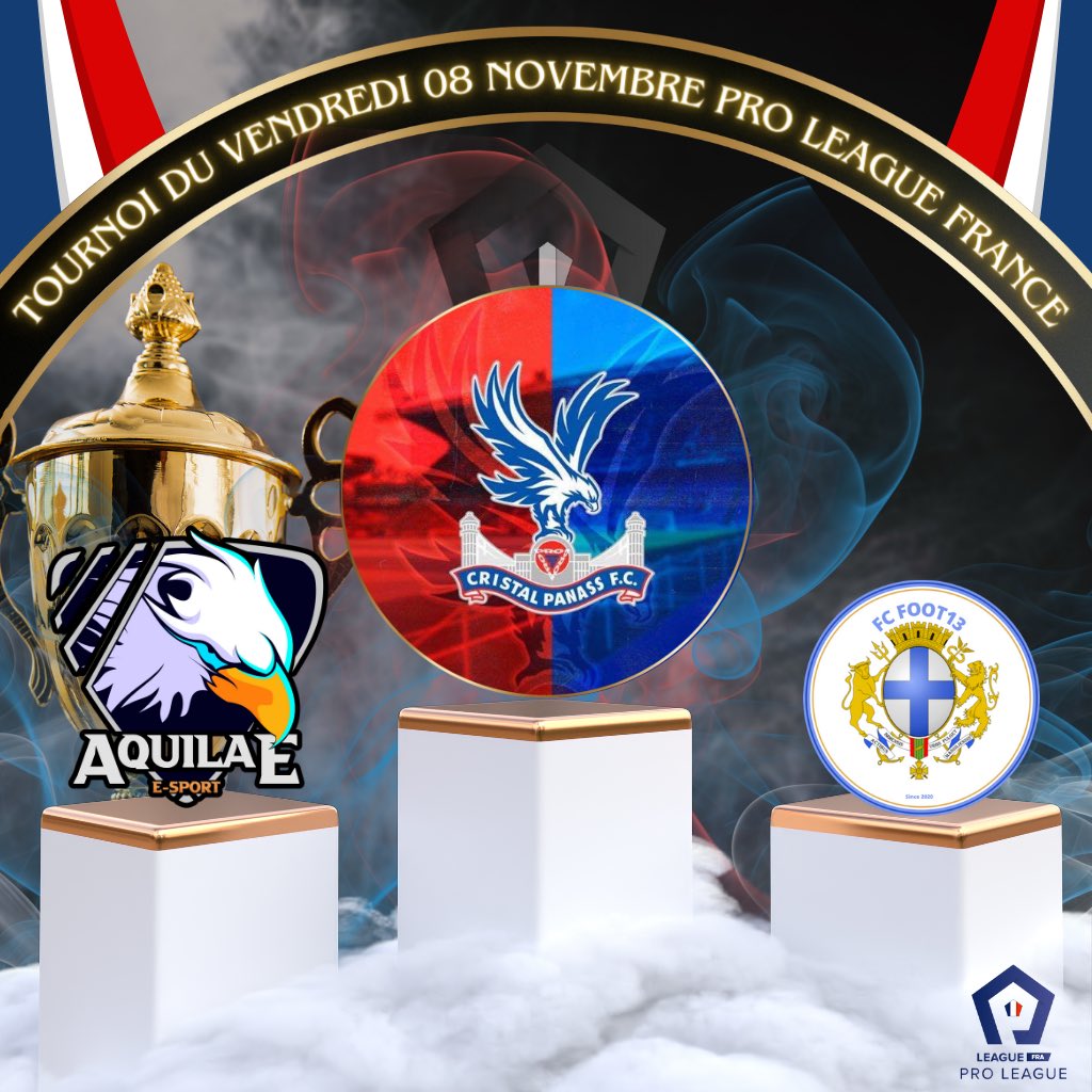 Pro League France (@proleaguefr) on Twitter photo 🏆 | TOURNOIS QUALIFICATION #02
🥇 | <a href="/CristalPanas/">CRISTAL PANAS ESPORTS</a>
🥈 | <a href="/AquilaeCP/">Aquilae Club Pro</a>
🥉 | <a href="/FC_FOOT13/">FC FOOT13</a>
Merci à l’ensemble des participants pour cette magnifique soirée🙏
🎨 <a href="/Ben936001/">Ben93600</a> 🏆 | TOURNOIS QUALIFICATION #02
🥇 | <a href="/CristalPanas/">CRISTAL PANAS ESPORTS</a>
🥈 | <a href="/AquilaeCP/">Aquilae Club Pro</a>
🥉 | <a href="/FC_FOOT13/">FC FOOT13</a>
Merci à l’ensemble des participants pour cette magnifique soirée🙏
🎨 <a href="/Ben936001/">Ben93600</a>