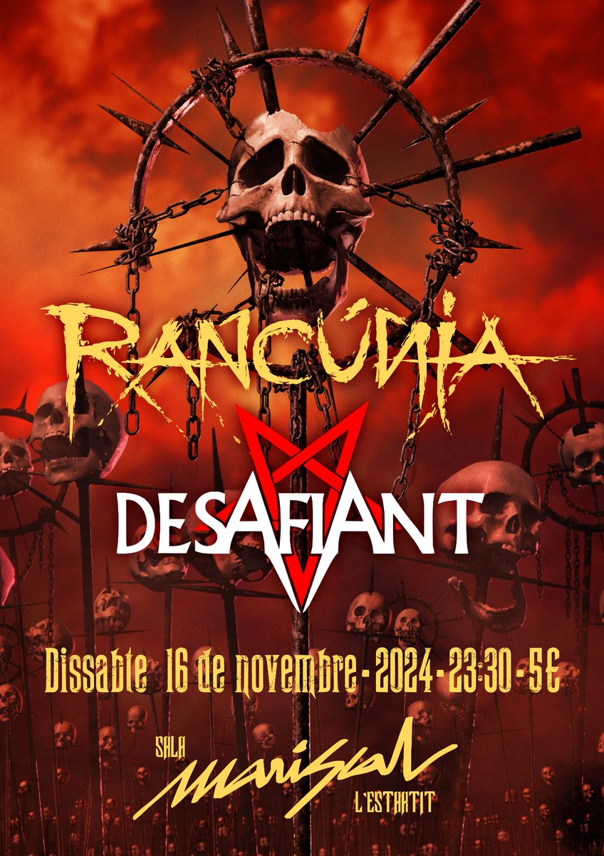 Desafiant666's tweet photo. 🔥 Atenció, Desafiants! 🔥
Recordeu que la setmana que ve ens espera una nit brutal que no us voldreu perdre! 🎸 Desafiant acompanyem a Rancúnia  per portar-vos l'energia que tots necessitem! Prepareu-vos per reviure els èxits del Death Metal! 💃
#deathmetal #metallcatalà https://t.co/Dim0SjHHSn