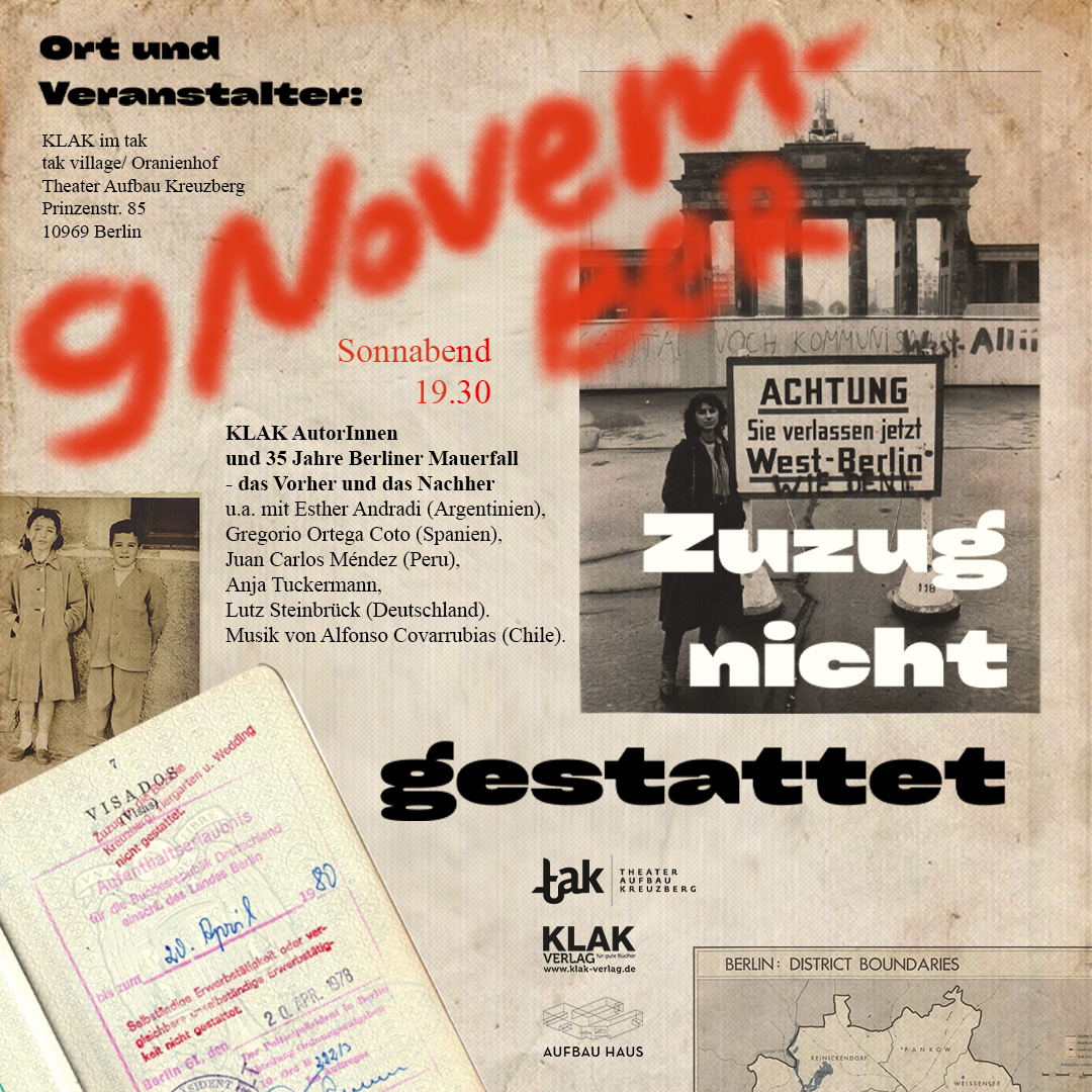 Heute, 9.11., 19:30 Uhr - KLAK AutorInnen und 35 Jahre Berliner Mauerfall - klakverlag.de/9-11-2024-zuzu…
