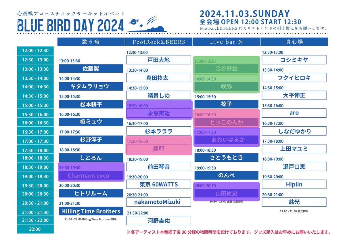 nac_tama's tweet photo. 2024/11/03(日)覚書。
BLUE BIRD DAY 2024
金谷好益
咲弥
#永恵美遥
#あおいはるか
CharmantCoco
山田尚史
#BBD2024
#BLUEBIRDDAY2024
#SlowBird #心斎橋
#アコースティック
#サーキット #大阪 https://t.co/NBISyXdXcB