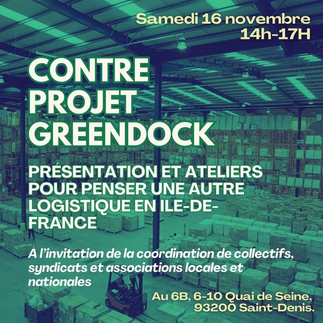 Stop Greendock : contre-projet !
En banlieue nord, sur les berges de Seine, des promoteurs assoiffés et un maire aveugle à l’environnement rêvent d'un entrepôt logistique géant. Après une manif de + de 2000 personnes en mai, le temps du contre-projet est venu ⬇️
