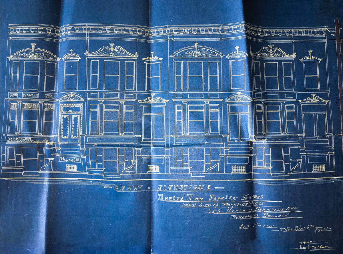 PLGHC_'s tweet image. This #ThenAndNow showcases the original 1909 blueprints of two rows of duplex houses in Parkside Court. Designed and built by Thomas J. Sinnott in 1909-10.