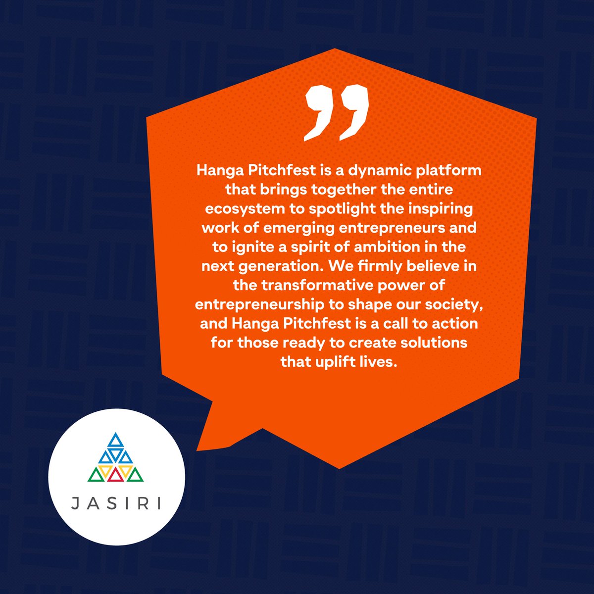 We are grateful for Jasiri and the support they bring to #HangaPitchfest24. By championing entrepreneurship, Jasiri helps inspire emerging innovators to create solutions that uplift communities.

#HangaUhige