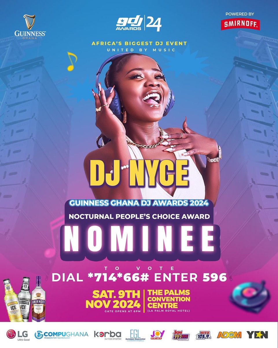 Use this link to vote!! 
ghanadjawards.votinghubgh.com/vote/5586/46/1…

Or dial *714*66# then enter 596 on all networks &amp; vote <a href="/djnycegh/">Nyce dj</a> to win the NOCTURNAL PEOPLE'S CHOICE AWARD 

Event is today!! #GhDjsAwards #GhDjsAwards2024