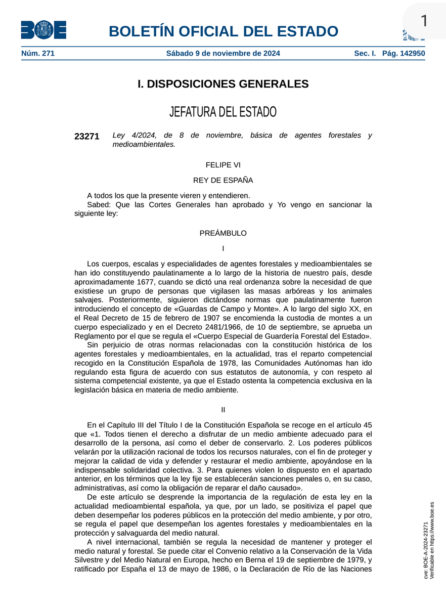 ¡¡Día histórico para nuestro colectivo!!

👉 El BOE publica la Ley Básica de Agentes Forestales y Medioambientales.
#LeyBasicaAAMM

Muchísimas gracias a todas las personas que lo han hecho posible.
📝boe.es/boe/dias/2024/…